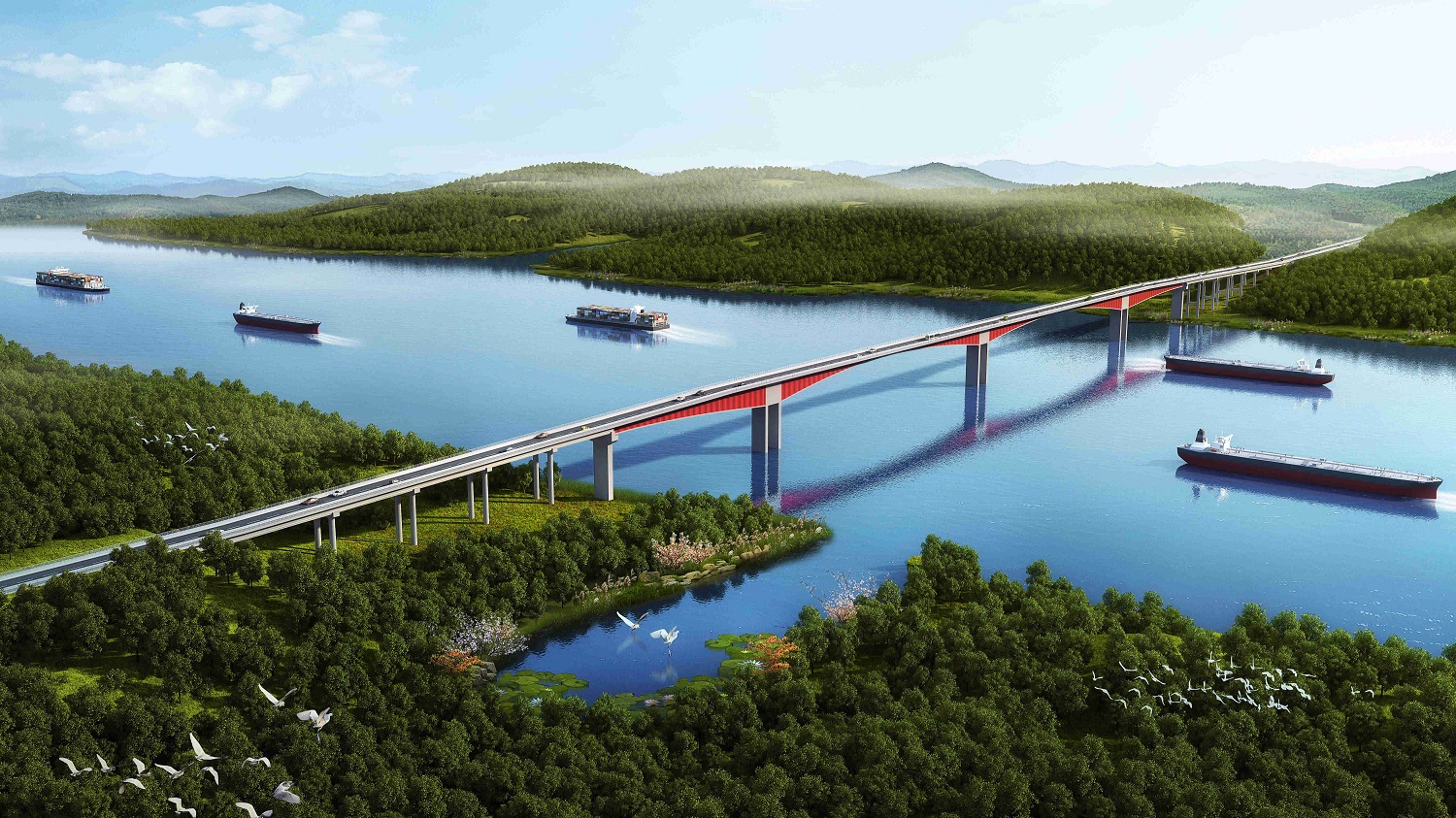 火狐在线登录二公司承建的“世界最大跨径波形钢腹板组合连续刚构桥”飞龙大桥效果图.jpg